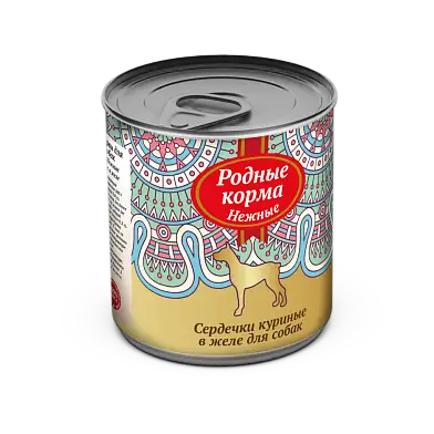 Родные корма Нежные консервы сердечки куриные в желе для собак