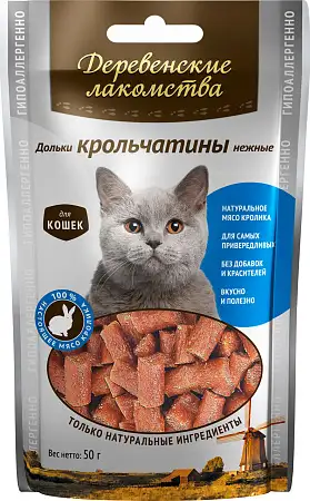 Купить Деревенские лакомства дольки крольчатины нежные для кошек (100% мясо)